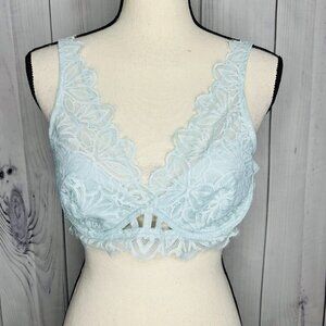 Victoria's Secret PINK Bralette Women’s Sz Large Aqua Blue Lace Underwire